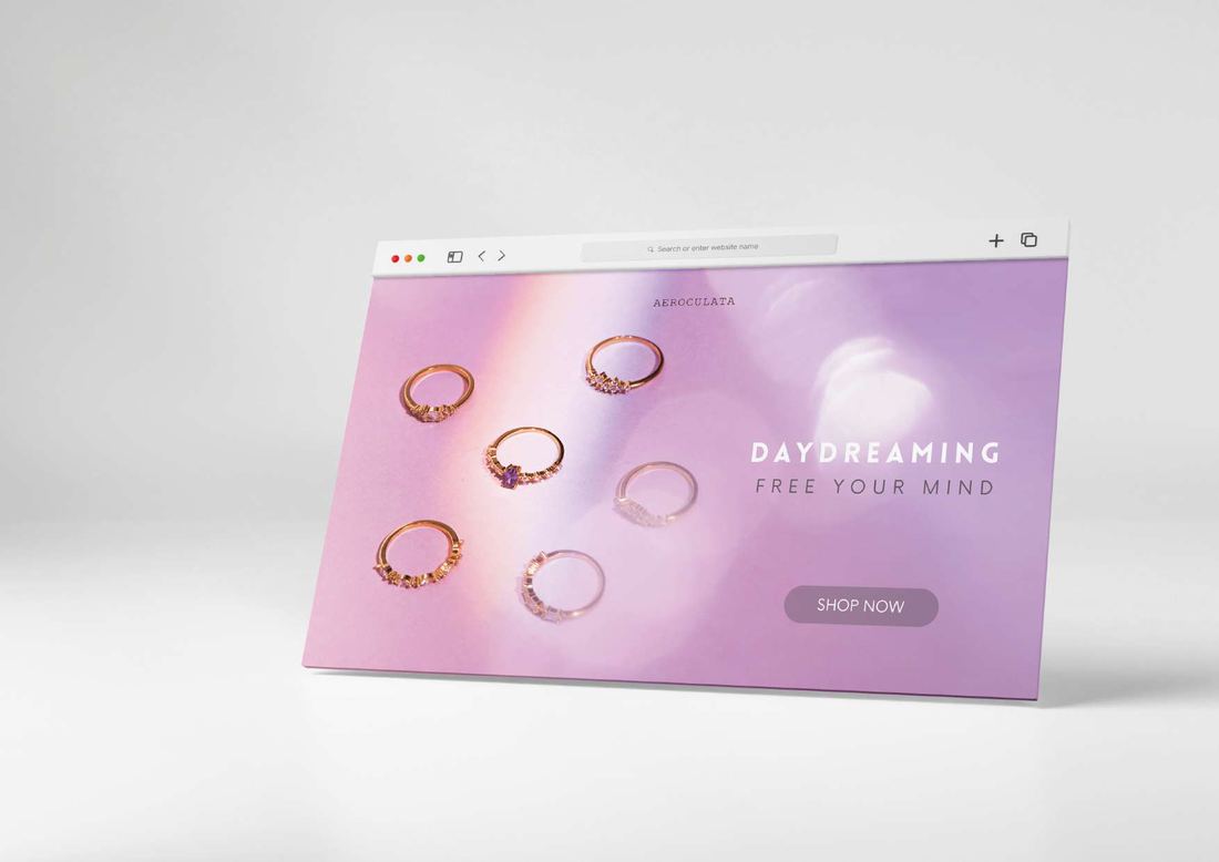 Daydreaming homepage banner shown on a browser mockup