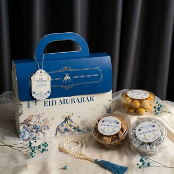 Hamper still life with the blue Eid box