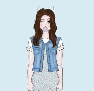 Character illustration, denim vest