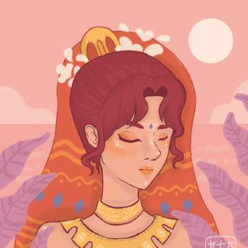 Character illustration, red veil