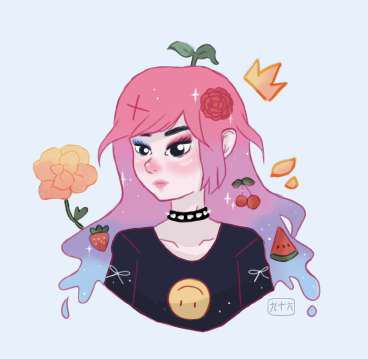 Character illustration, pink hair